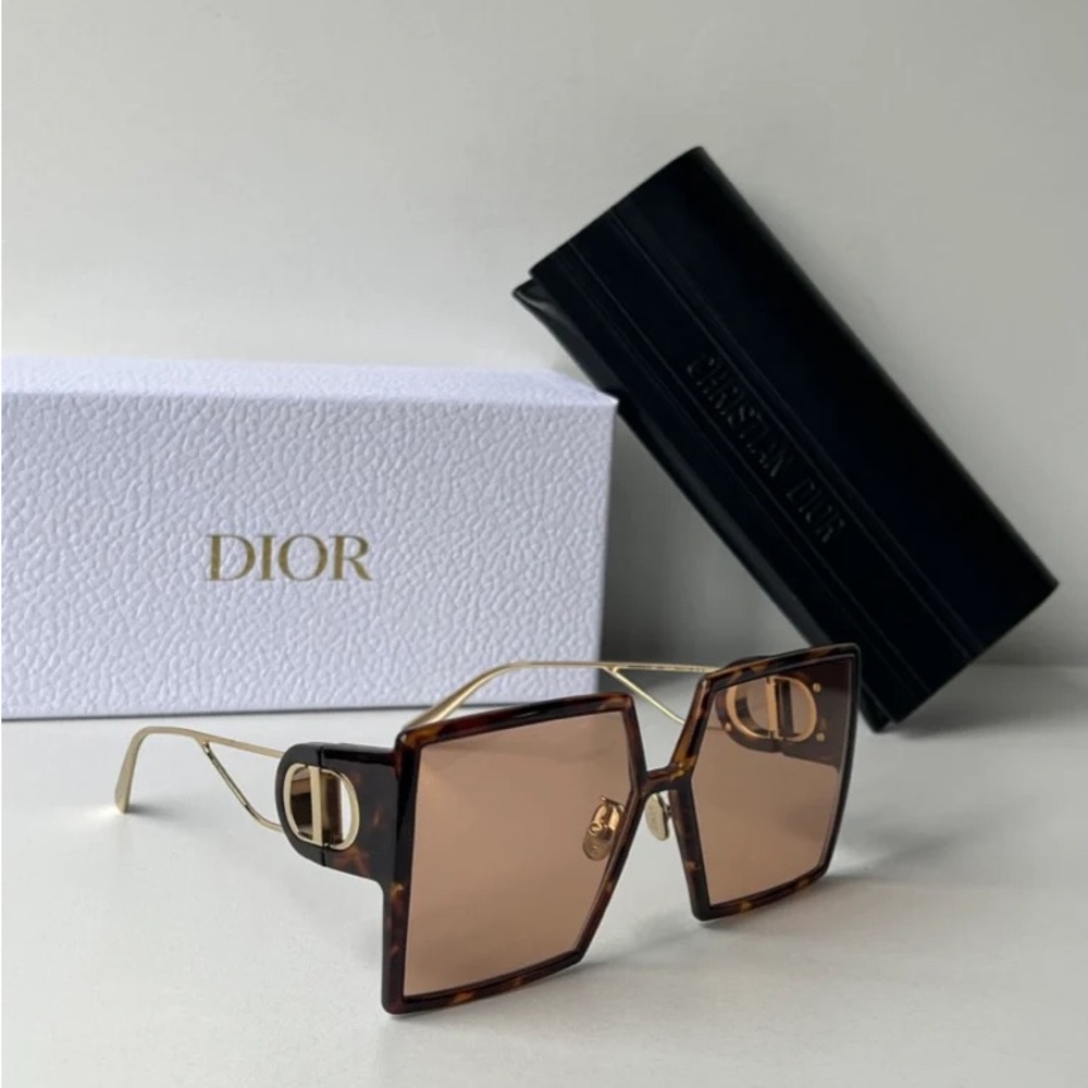 Dior Women's Tortoise and Gold Square Sunglasses